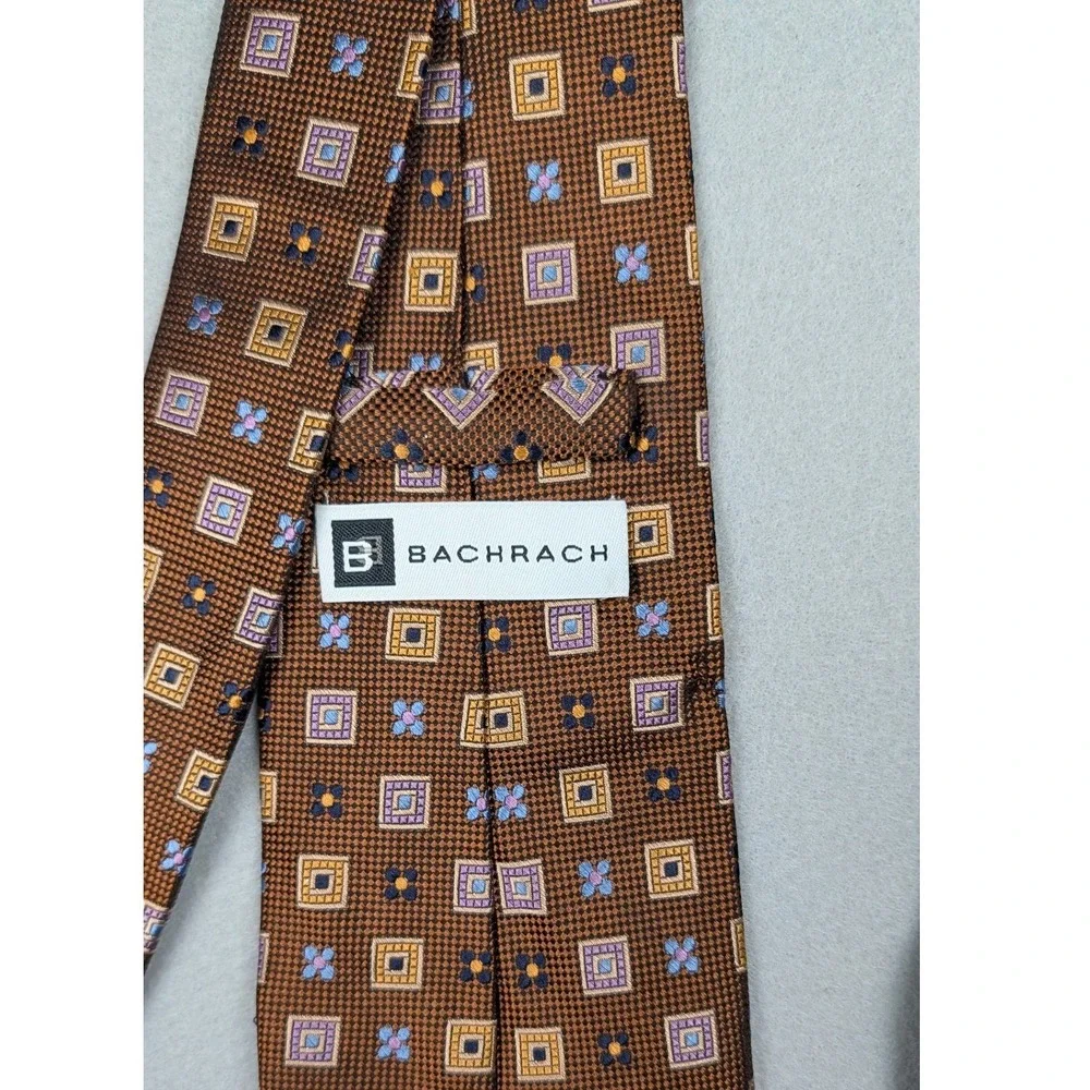 Bachrach Geometric & Zylos Gold George Machado Solid Silk Tie Bundle‎ Lot 2pc